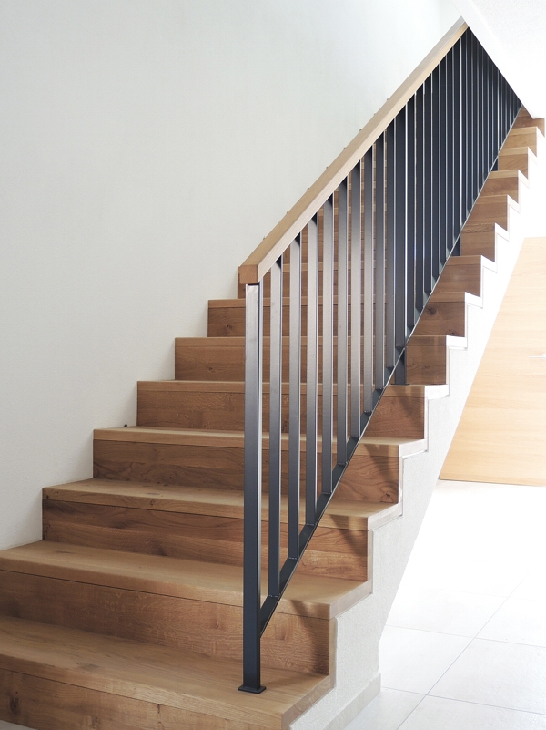 Ein edles Geländer aus Metall für eine Innentreppe.